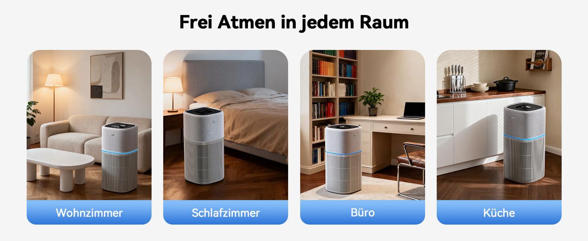 Amicura P3 Luftreiniger für Haustierallergiker, 843m³/h Tierhaarentfernung, 450 CADR - 99% Geruchsneutralisation, H13 Filter, App-Steuerung