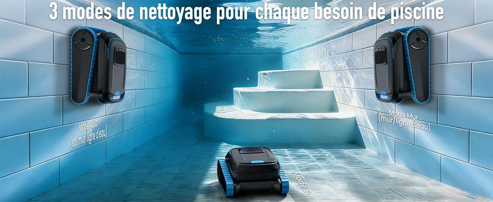 Robot de piscine AIRROBO CP40 pour sol et parois avec application, autonomie de 120 minutes, surface de nettoyage de 170 m², navigation intelligente, fonction d'auto-stationnement