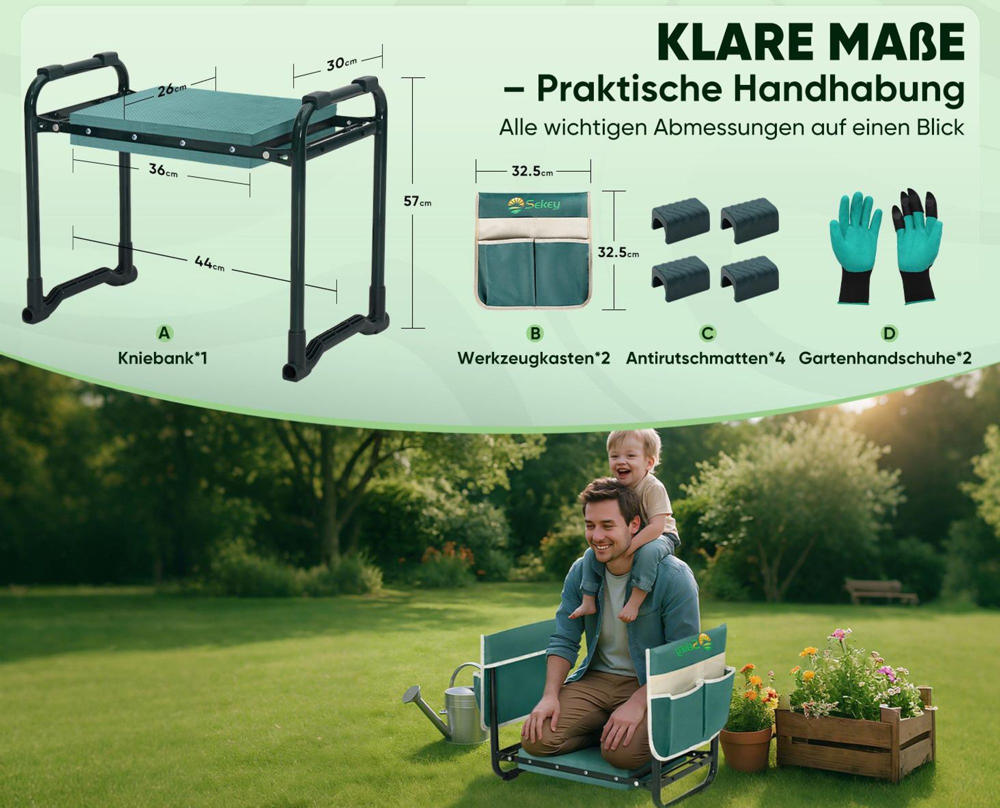 Sekey Multifunktionale Gartenkniebank Kniebank für Gartenarbeit, Gartenhocker bis 180kg
