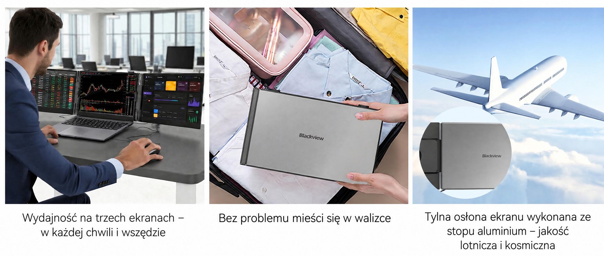 Blackview Przenośny monitor DCM6 14", monitor do laptopa z dwoma ekranami, ultracienki, FHD, do laptopów 13,3"-17,3", certyfikat obrót o 180°, kompatybilny z systemami Windows/Mac/Android