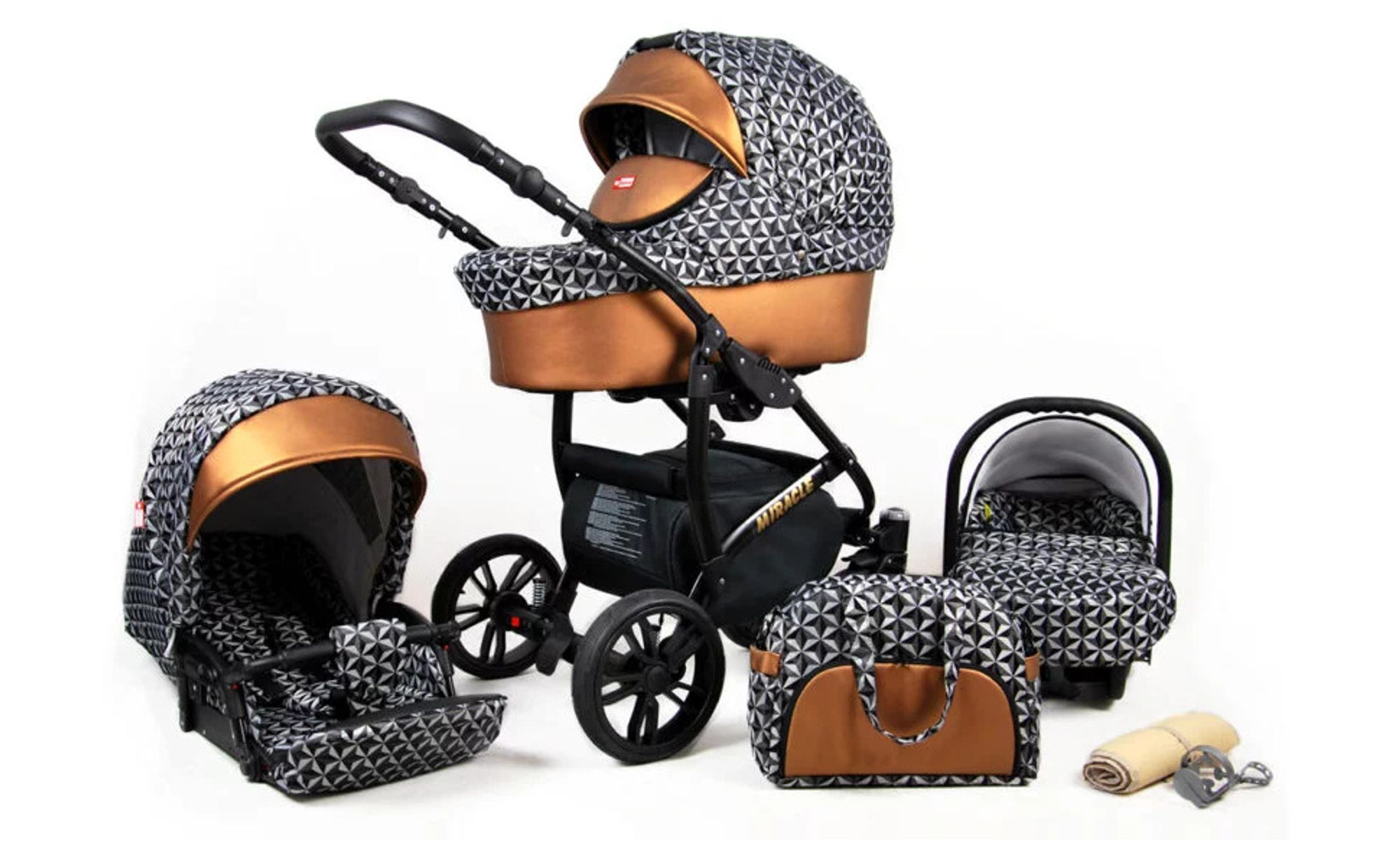 BabyLux® Gold Lux | 3in1 Kinderwagen Set | Onyx | Kombikinderwagen | Kinderwagenset | Buggy + Ba