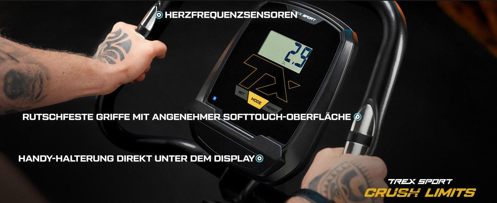 TREX SPORT Heimtrainer Fahrrad TX-500MB IRON | Fitnessbike, 14 Widerstandsstufen, LCD-Display, Pulssensoren | leise, ergonomisch, bis 125kg | Schwarz