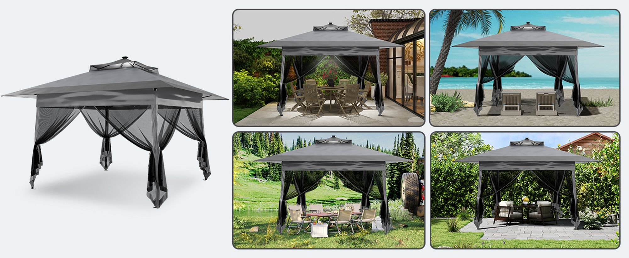 Puluomis Faltpavillon mit Sonnenkollektor Gartenpavillon Pop Up 3.6 x 3.6m Pavillon Faltbar Wasserdicht Gartenzelt, UV-Schutz 50+ grau