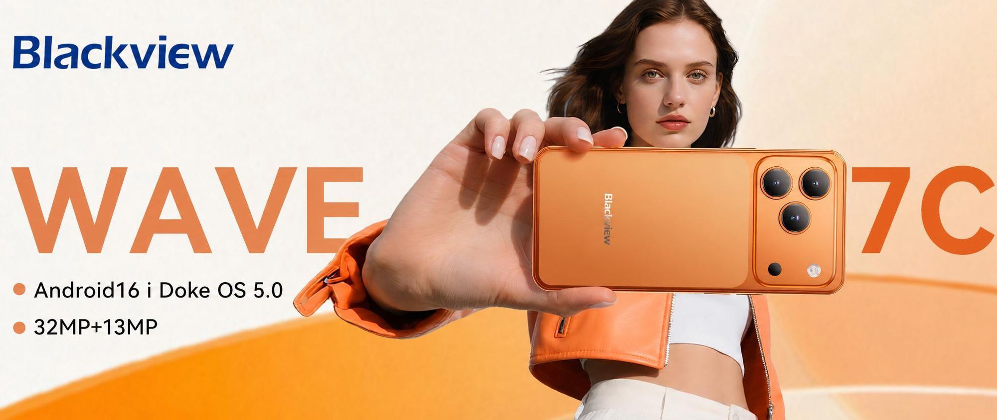Telefon komórkowy Blackview WAVE 7C 2026 bez umowy, 6,56", Android 16, 16 GB + 64 GB / karta TF do 2 TB, Face ID, bateria 5000 mAh, aparat 32 MP, dwie karty SIM, Wi-Fi 5, IP54