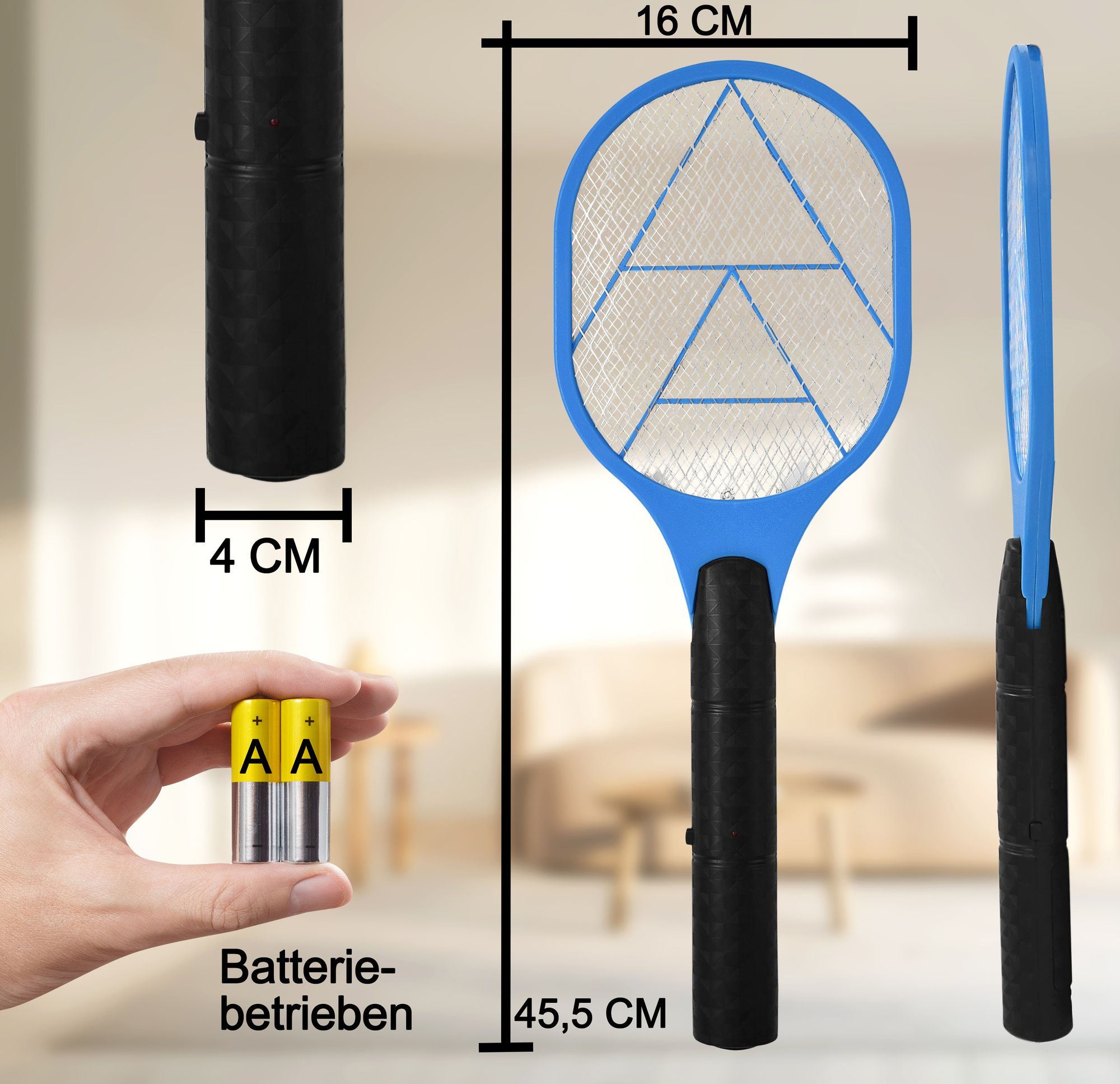 3X Elektrische Fliegenklatsche Doppeltes Sicherheitsnetz batteriebetrieben Mückenklatsche Fliegenfalle Fliegenfänger Insektenvernichter