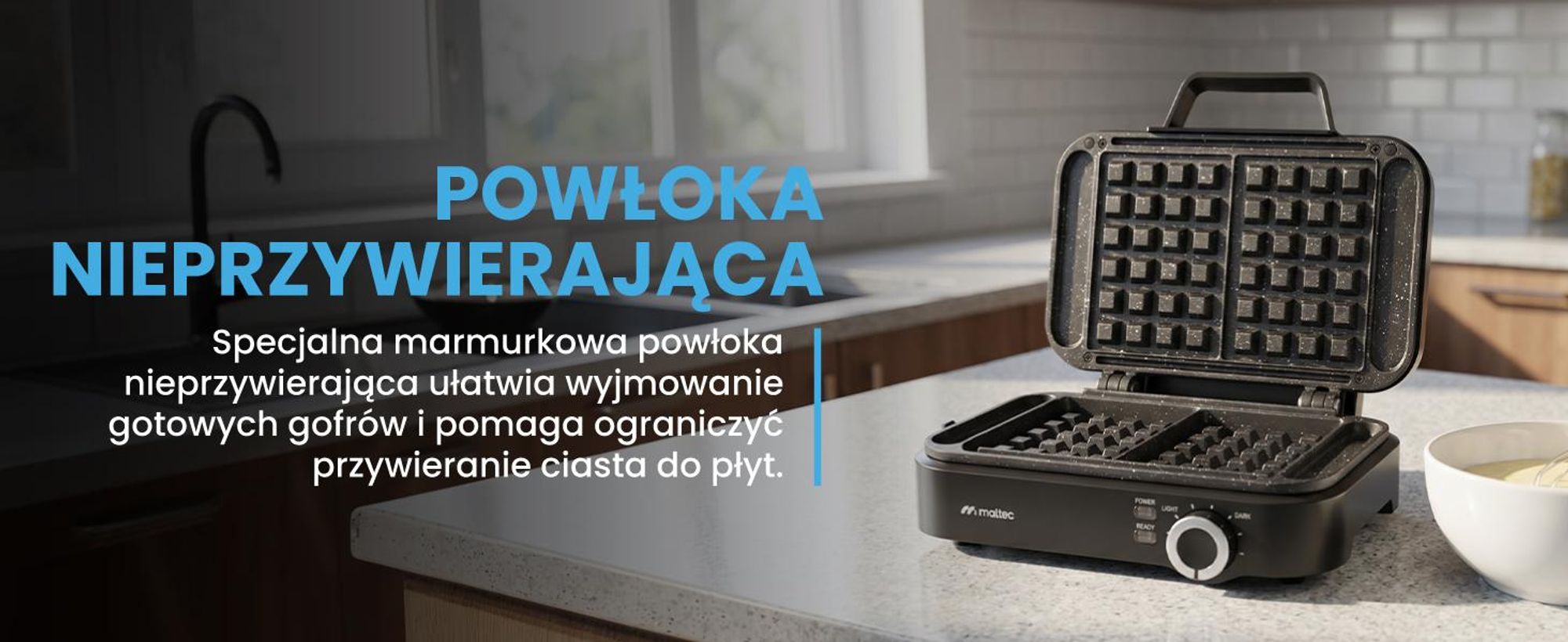 Gofrownica z Regulacją Temperatury Powłoka Marmurkowa na 2 Duże Gofry WM2000W