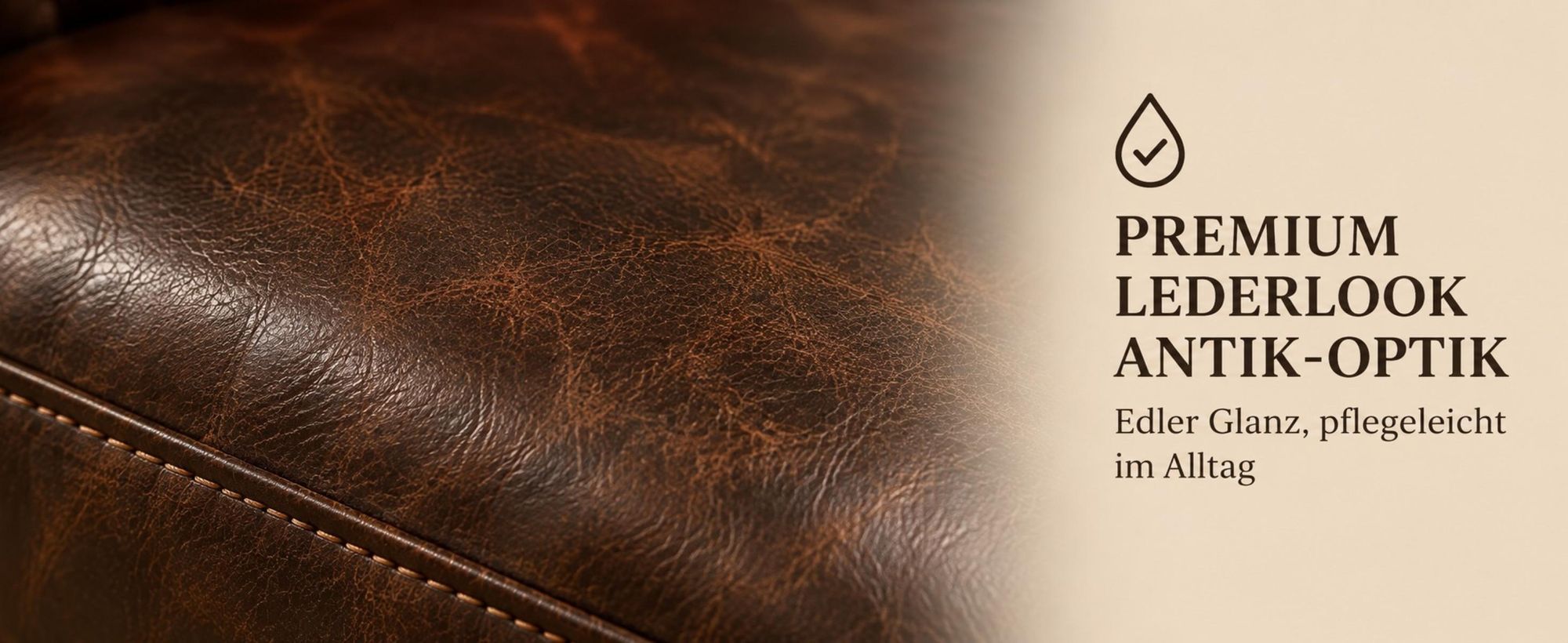 MOEBELHAUS Sessel CHESTERFIELD Lederlook ANTIK-OPTIK dunkelbraun Nietenbesatz Knopfheftung Massivholzfüße 94x72x86 cm