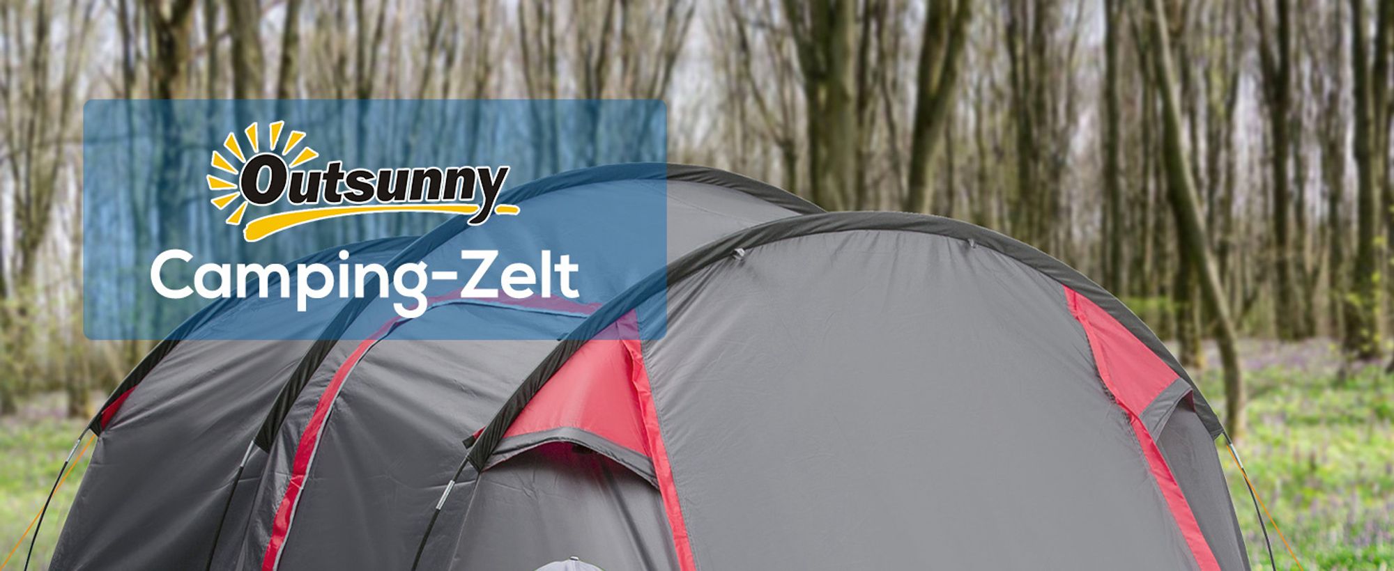 Outsunny Zelt für 2-3 Personen 190T Tunnelzelt Campingzelt mit Heringen Glasfaser Polyester Grau 426 x 206 x 154 cm