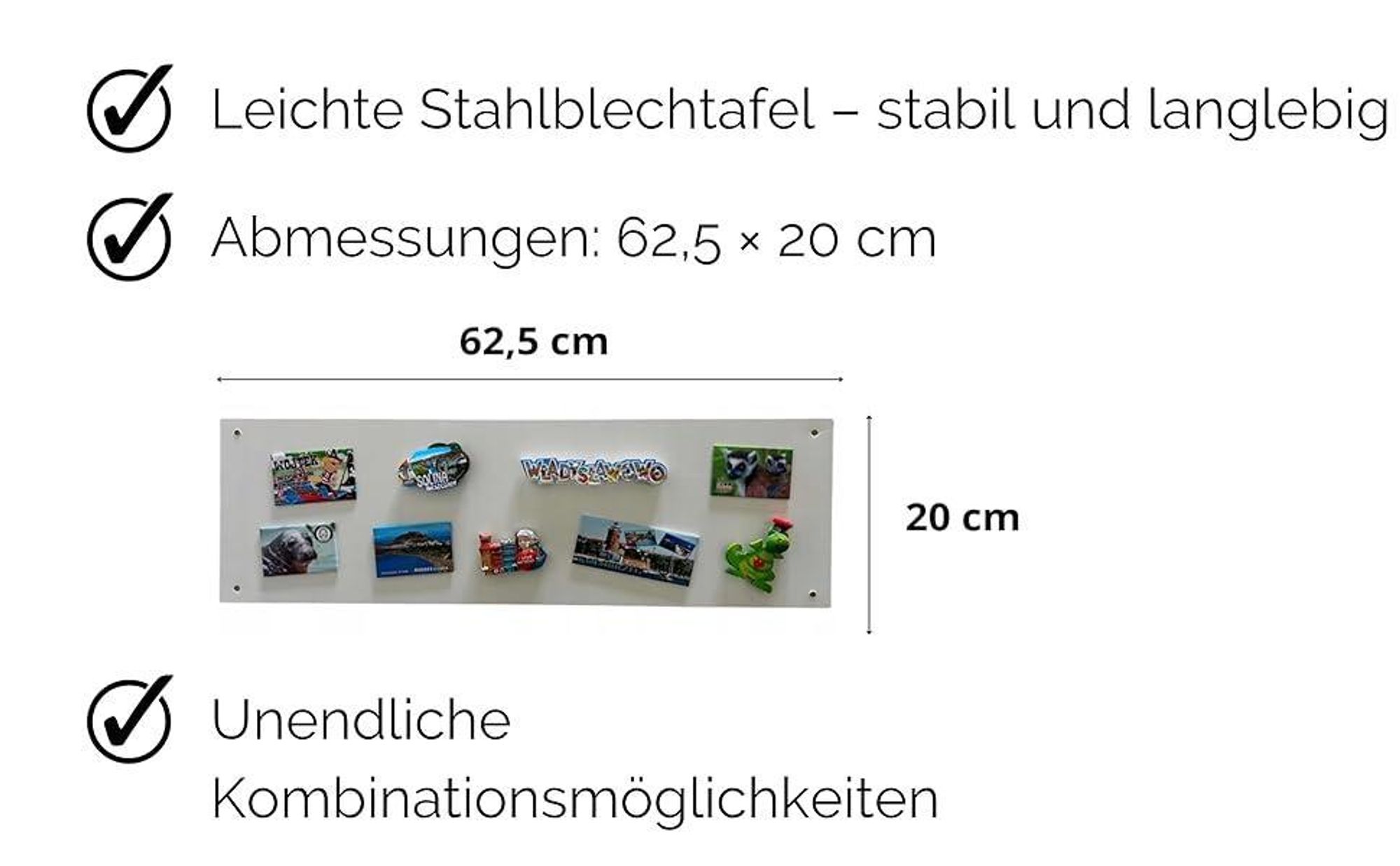STALFORM Leicht Magnettafel Weiß 62,5x20 cm aus Edelstahl Magnetwand Pinnwand Magnetisch Groß Magnetboard Küche, Büro, Kinderzimmer
