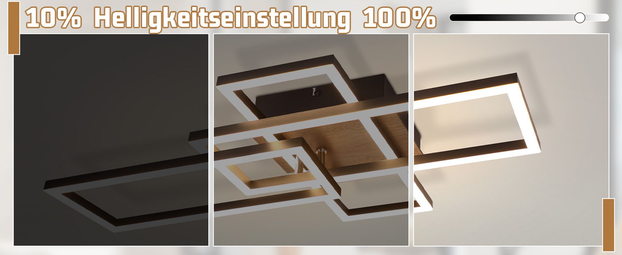 ZMH LED Deckenleuchte Deckenlampe Wohnzimmer 3000K Holz Schwarz Wohnzimmerlampe Modern Schlafzimmerlampe Design Decke Lampe 32W Warmweiß Flurlampe