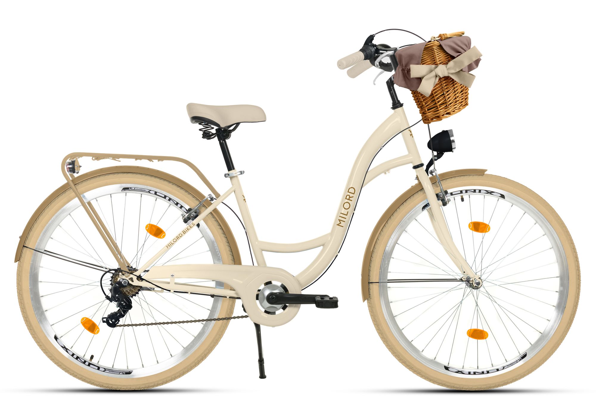 Milord Komfort Fahrrad Mit Weidenkorb Damenfahrrad, 28 Zoll, Weiss, 7 Gang Shimano