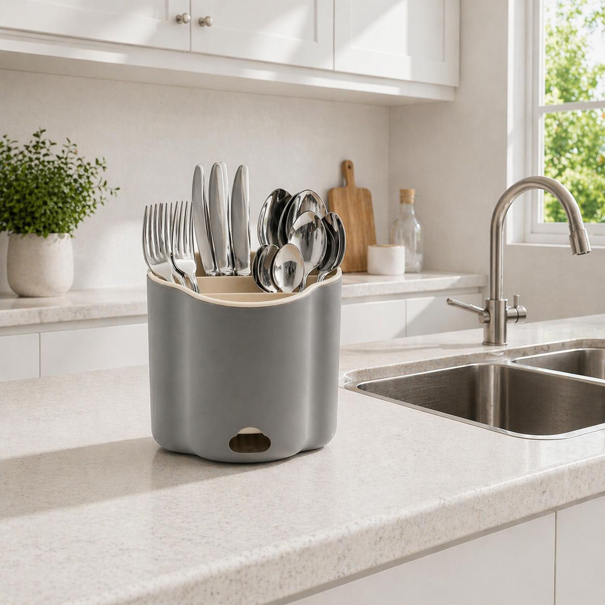 WELLHAUS Besteckabtropfer 17x12x12 cm grau Besteckhalter mit Wasserablauf