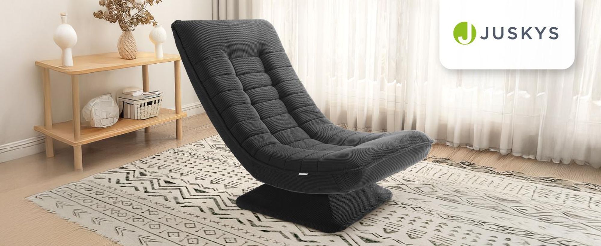 Juskys Relaxsessel Korsika - Cord-Bezug, ergonomisch, 5-lagiges Polster, 360° drehbar - Grau