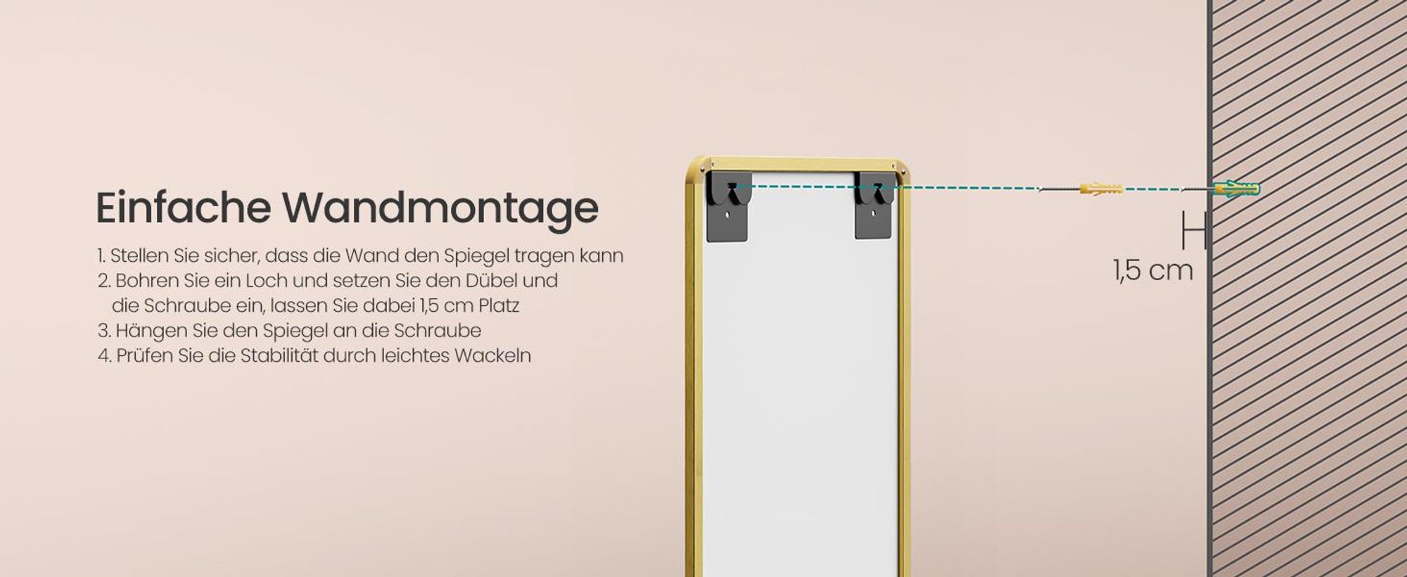 SONGMICS Ganzkörperspiegel, 120 x 40 cm, rechteckiger Spiegel, Wand- oder Türmontage, Rahmen aus Aluminiumlegierung, Hartglas, für Schlafzimmer