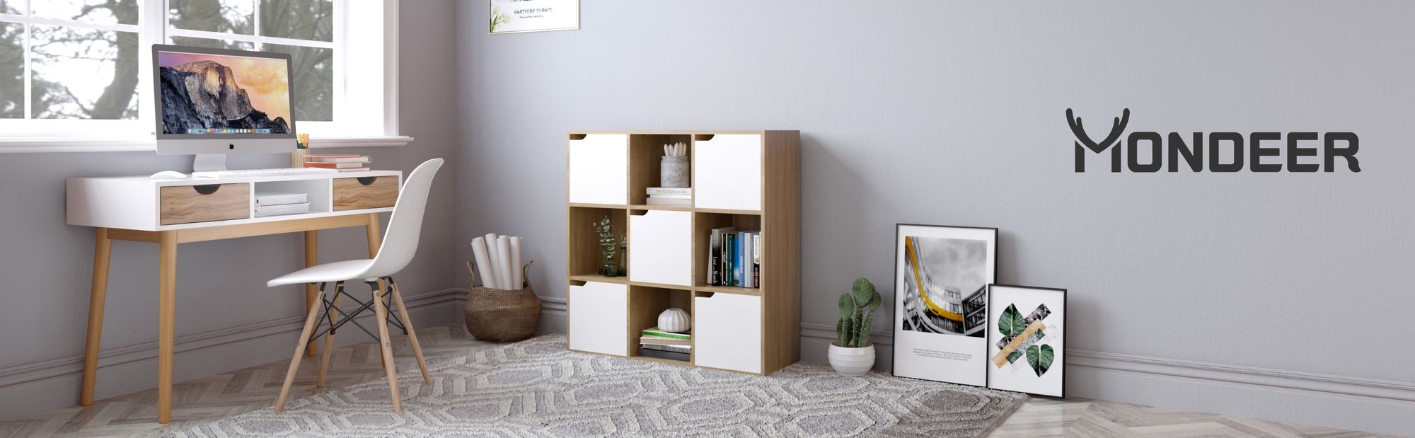 Mondeer Bücherschrank Bücherregal Aufbewahrungsregal 9 Fächer mit 5 Türen moderner Stil Geeignet für Büro Arbeitszimmer Wohnzimmer Braun