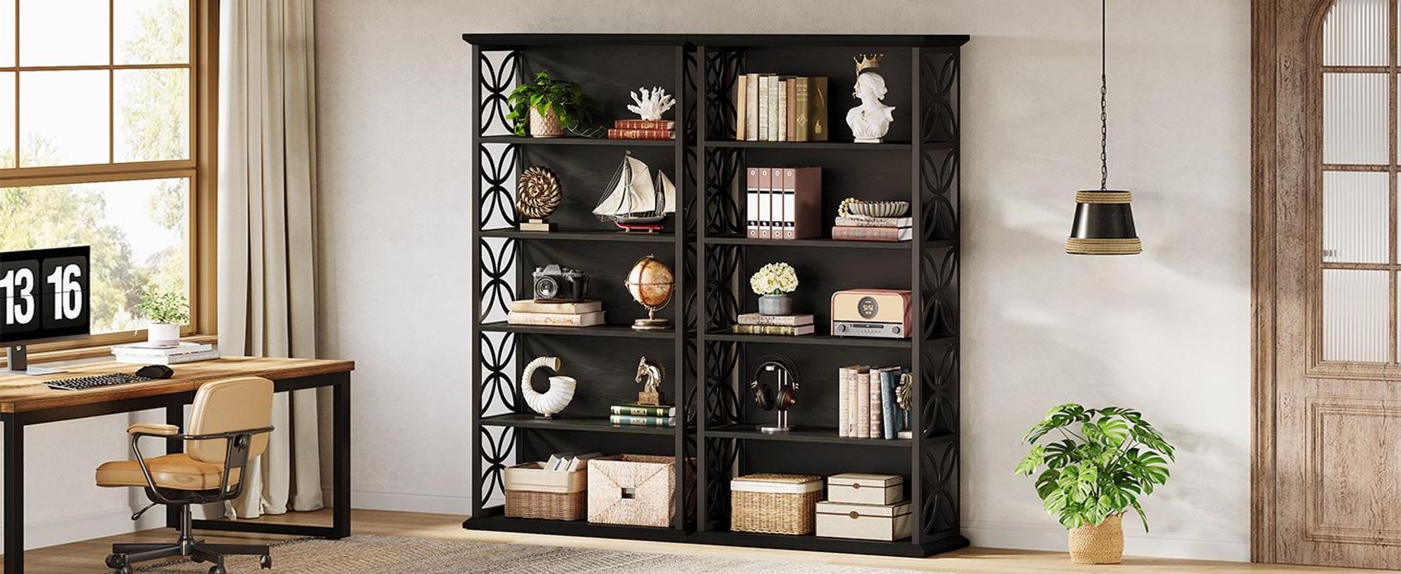 Tribesigns 6-stöckiges Bücherregal, 180 cm, Industrie-Bücherregal mit Metallrahmen, freistehende offene Ablagefächer für Homeoffice, Wohnzimmer