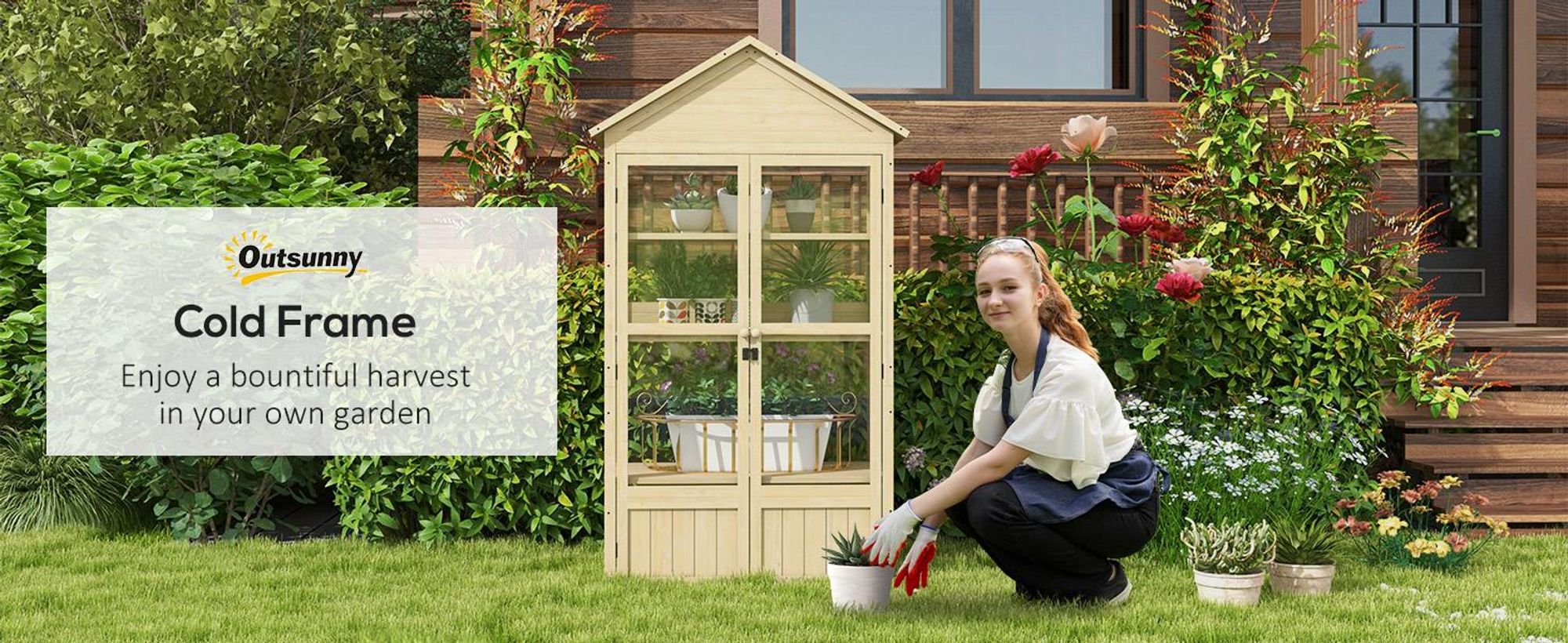 Drewniana szklarnia Outsunny z zamykaną obudową, 4 poziomami, świetlikiem, podwójną obudową i drzwiami, do ogrodu, na balkon, naturalna, 100 x 56,5 x 178 cm