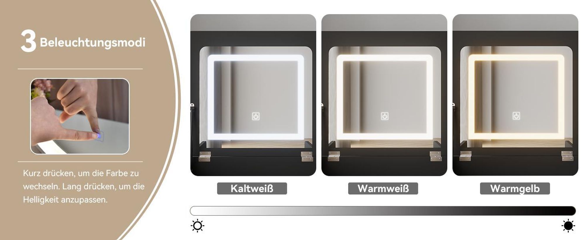Puluomis 3-in-1 Schminktisch mit LED Beleuchtung Spiegel, Kommode mit 2 Schubladen, klappbar Brett, Hocker mit Lagerung, Nachttisch schwarz