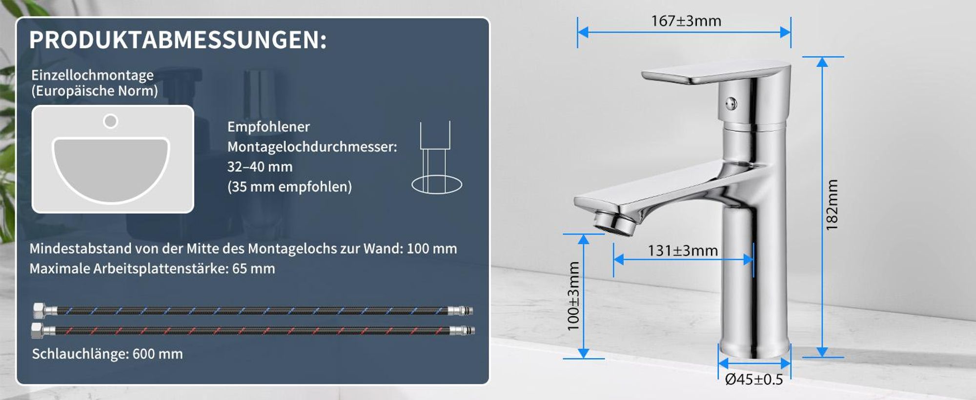 Homelody Chrom Wasserhahn Bad mit Universal Ablaufgarnitur Weiß, Armatur Mischbatterie Waschbeckenarmatur bleifreie mit Pop-Up Ventil Messing