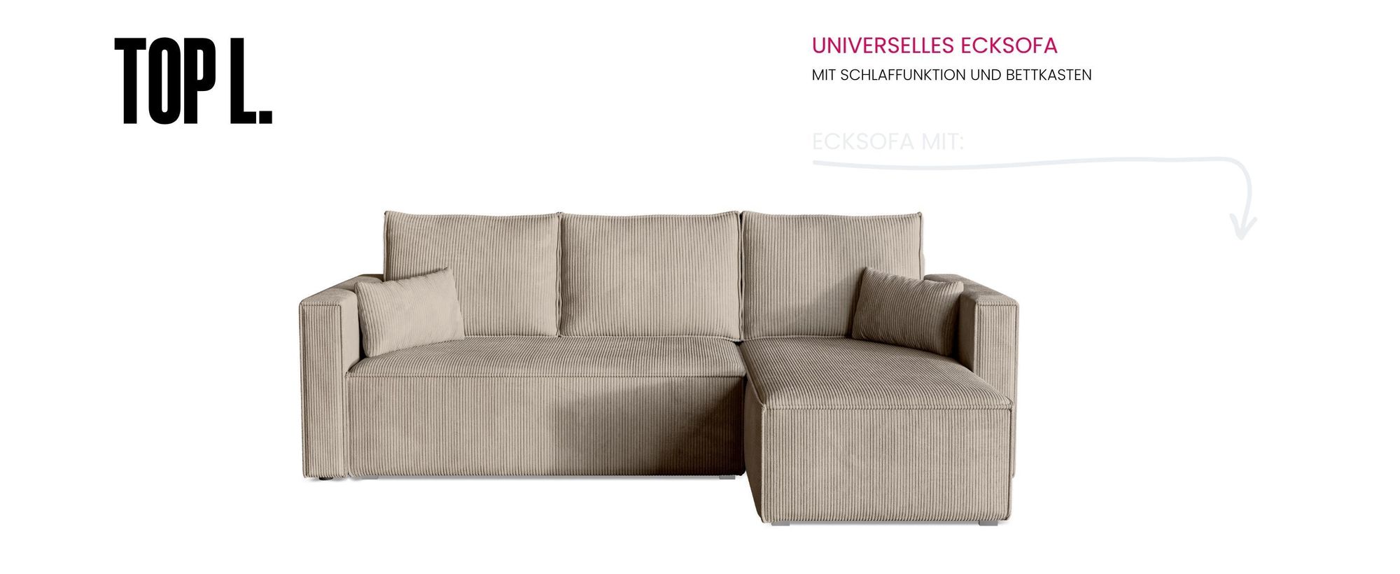 BroMARKT Ecksofa TOP Schlaffunktion Bettkasten L-Form Hellbeige