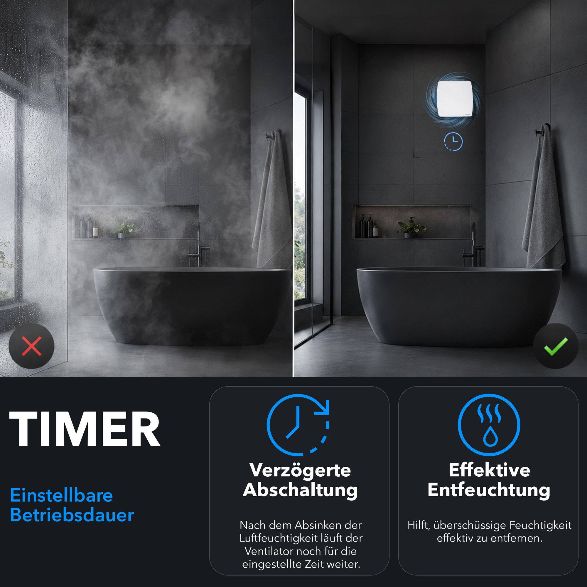 EBERG AXI 100 T Badlüfter 100 mm Timer Rückstauklappe Weiß