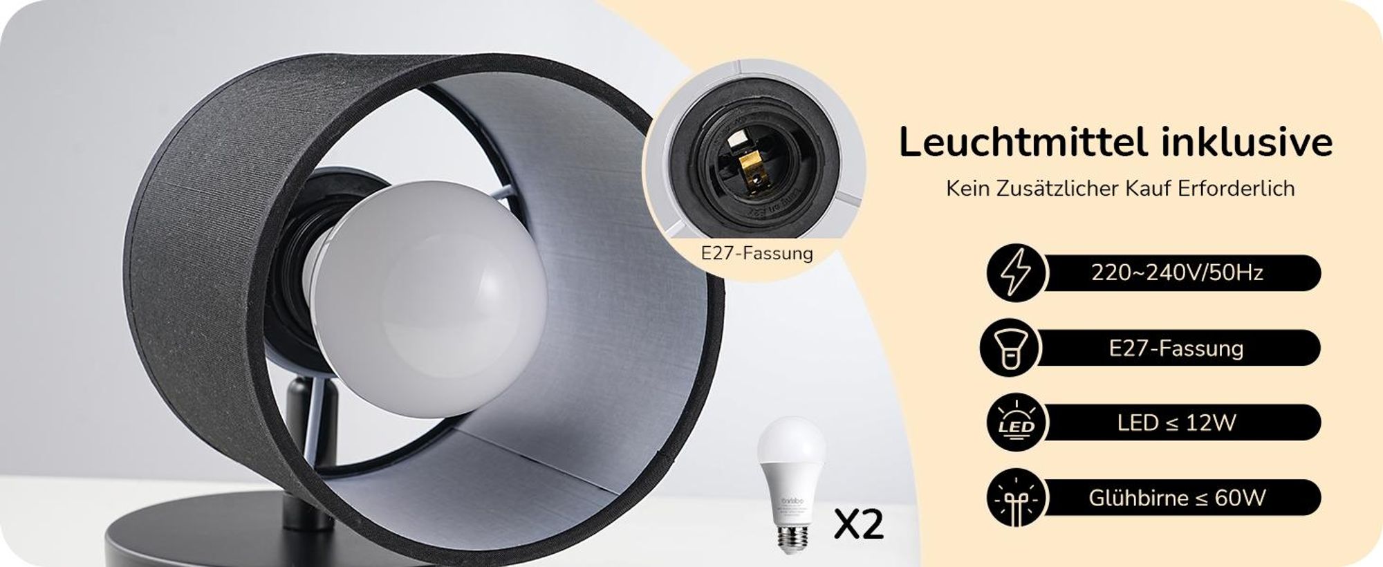 EDISHINE 2er Set Wandleuchte Innen, 350°/90° schwenkbar, LED Wandlampe Schwarz  Dimmbar mit Fernbedienung
