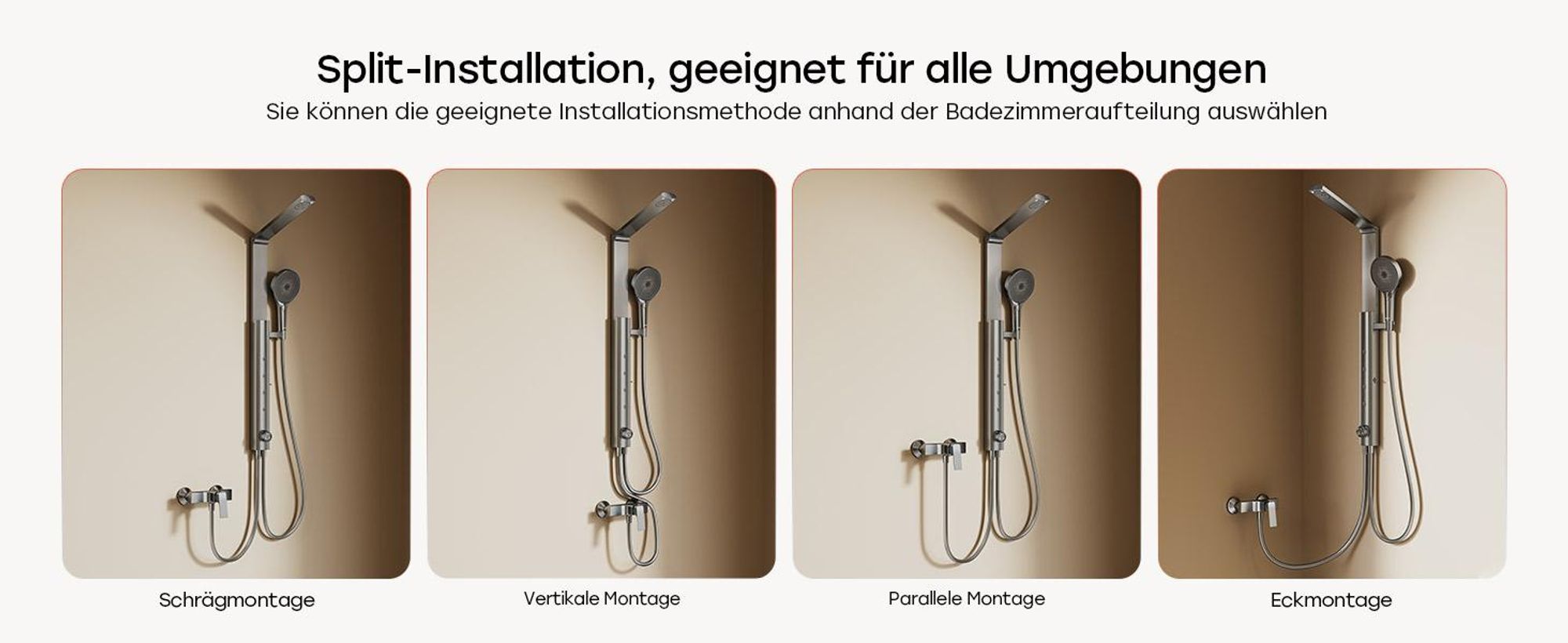 HOROW RainFlexi S1 Regendusche Set Massage ohne Armatur, Grau Duschpaneel mit Großem Duschkopf, Klappbares Duschsystem, Höhenverstellbares Duschset
