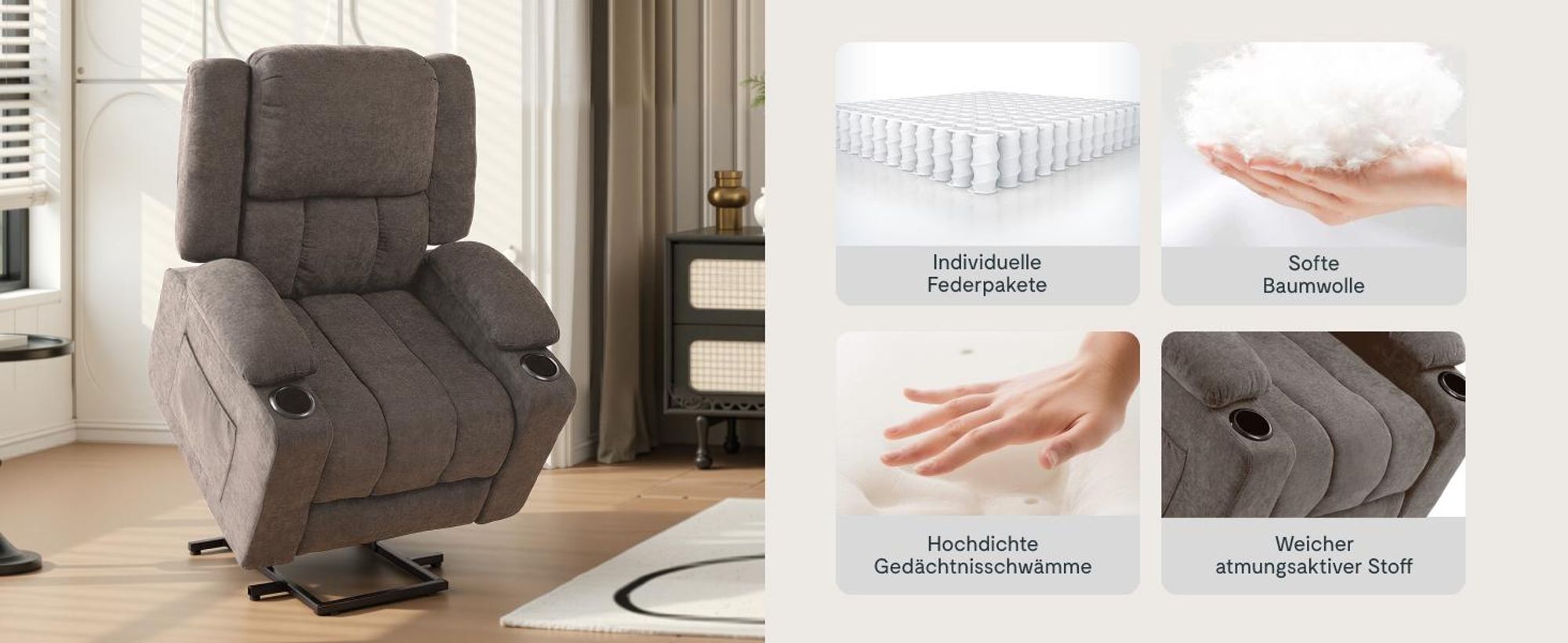 FLEXISPOT XL6 Elektrischer Massagesessel mit Aufstehhilfe, Heizfunktion, USB-Anschluss & Decke, 105°-165° verstellbar, belastbar bis 200 kg (Hellgrau)