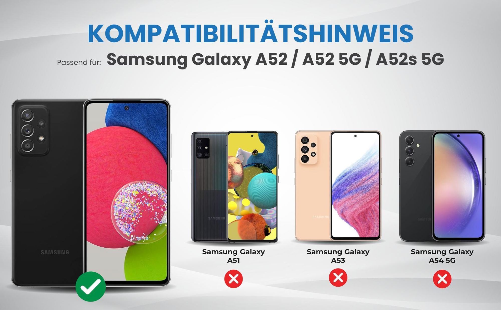 Kompatibilitätshinweise Hülle für Samsung Galaxy A52 / A52 5G / A52s 5G