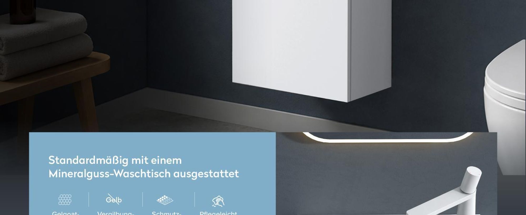doporro Badmöbel-Set Waschtisch mit Unterschrank in matt Weiß Waschbeckenunterschrank Gäste WC 46x26x63cm mit matt Weiß Waschbecken Pisa