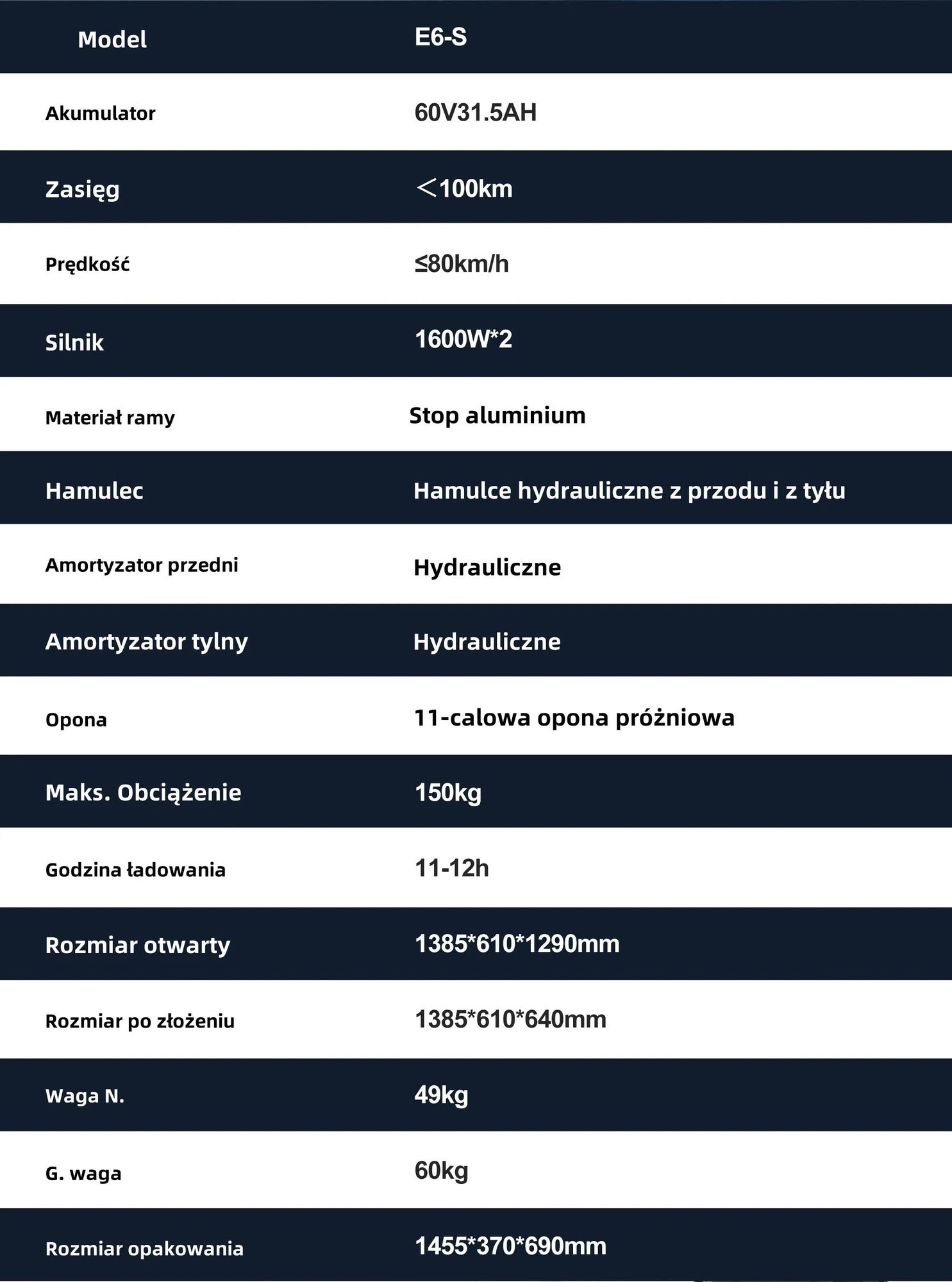 Skuter elektryczny JOYOR E6-S - 1600W*2 Silnik 60V31.5AH Akumulator 85KM Zasięg Hamulec tarczowy - Czarny