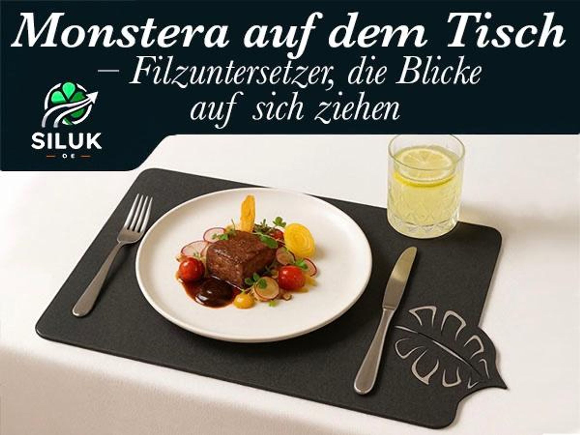 4-Teiliges Set aus Filz Tischuntersetzer Tischset Tischunterlage Tischmatte Platzset , Platzdeckchen abwaschbar Filzmatte (Rechteck, Blume Anthrazit)