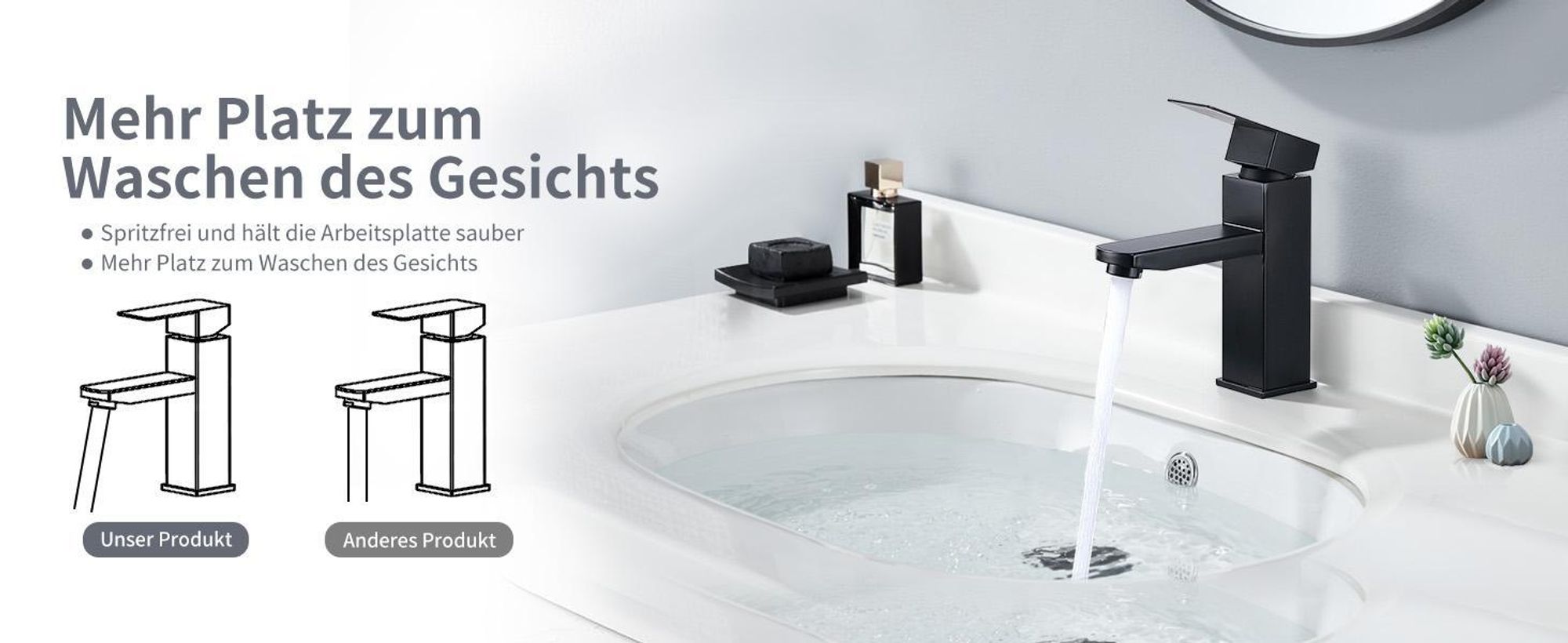 Homelody Badarmatur mit Pop-Up Ablaufventil, Wasserhahn Bad Schwarz Edelstahl,Waschtischarmatur mit Ablaufgarnitur 1 1/4 Zoll Messing Ventil Ablauf