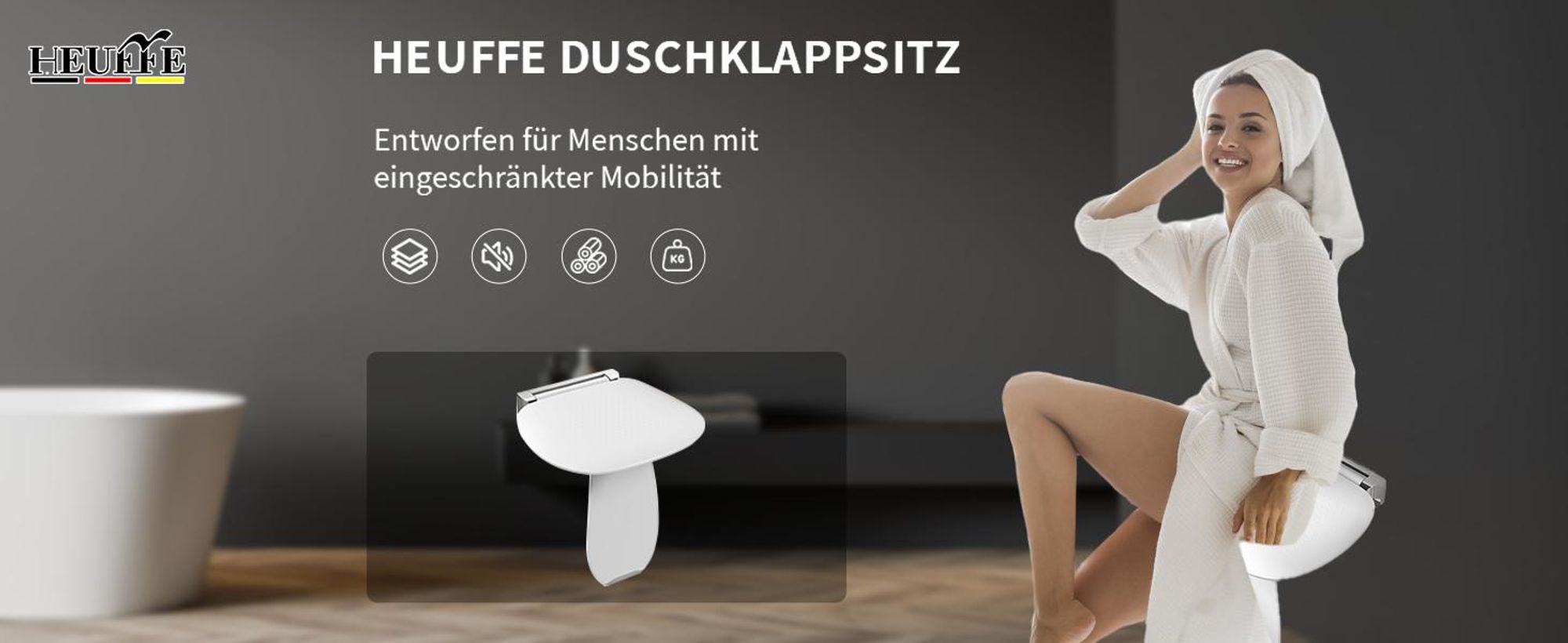 HEUFFE Duschsitz Klappbar Wandmontage Duschklappsitz Klappsitz Dusche bis 200kg Badestuhl Duschhocker-Badhocker Hocker Duschstuhl für Senioren, Weiß