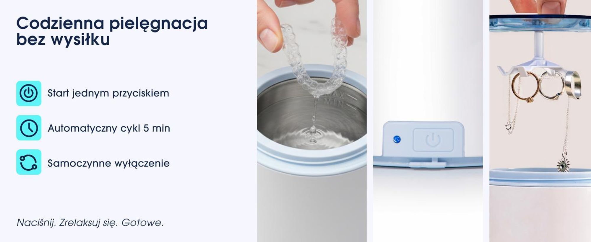 ZENT Profesjonalna Myjka Ultradźwiękowa 200ml do Biżuterii, Nakładek ortodontycznych, Protez, Biała