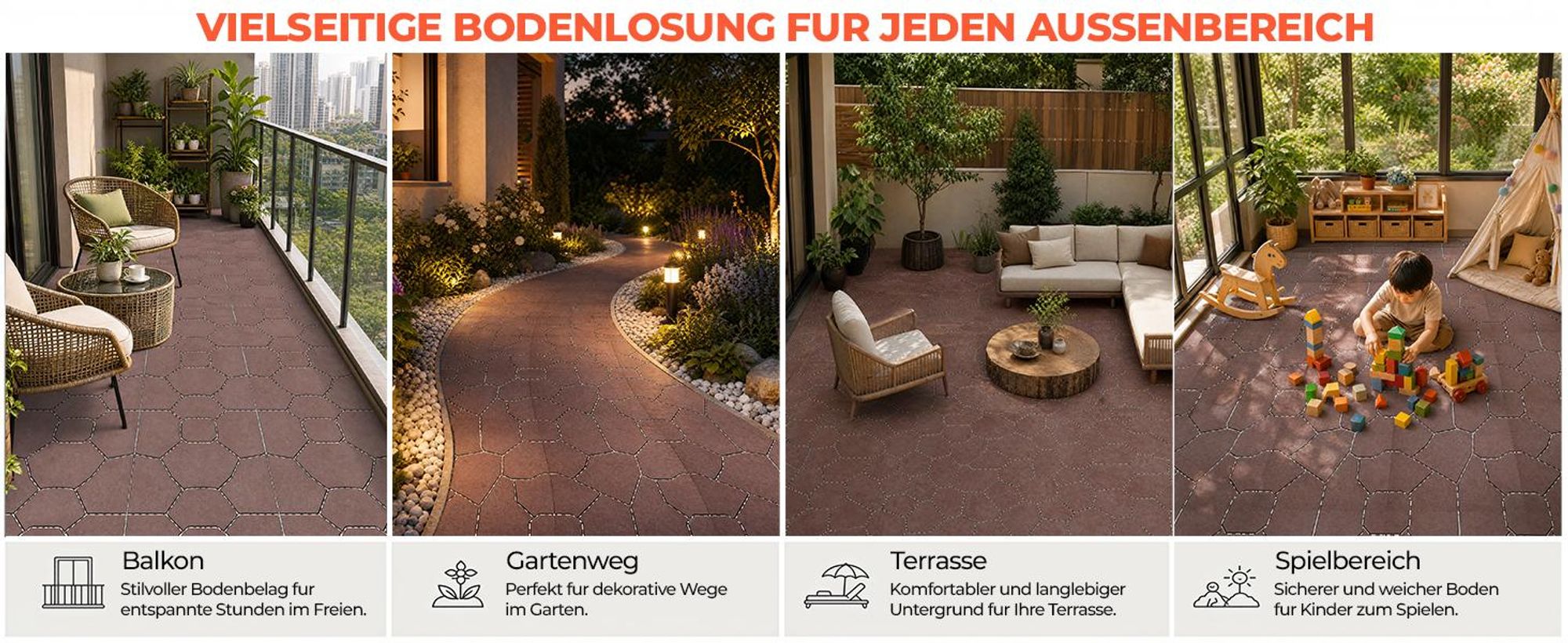 Terrassenfliesen Stecksystem, 44er-Set, Balkonfliesen 30x30 cm, Klickfliesen, Terrassenbodenbelag für Veranda, Pool, Balkon, Garten
