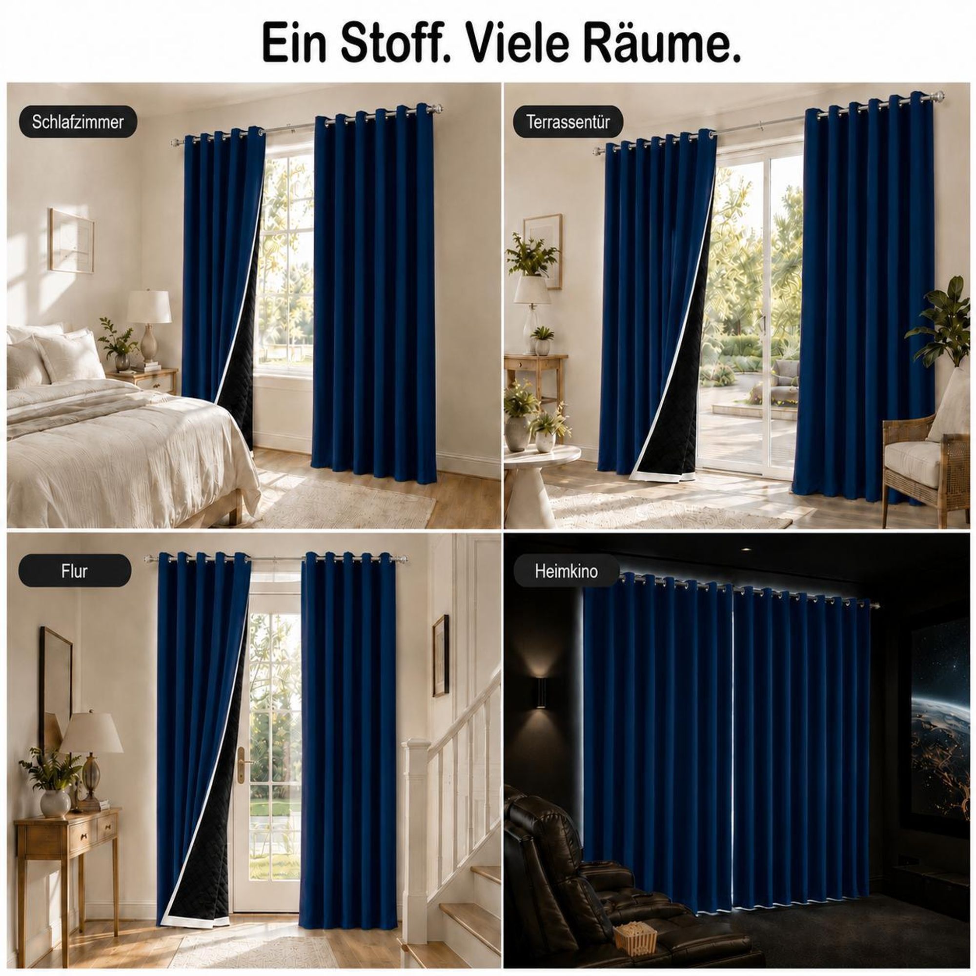 1x 100% Verdunkelung Thermo Vorhänge Dunkelblau Blickdicht Verdunkelungsvorhang mit Ösen Einfarbige, 132*244cm