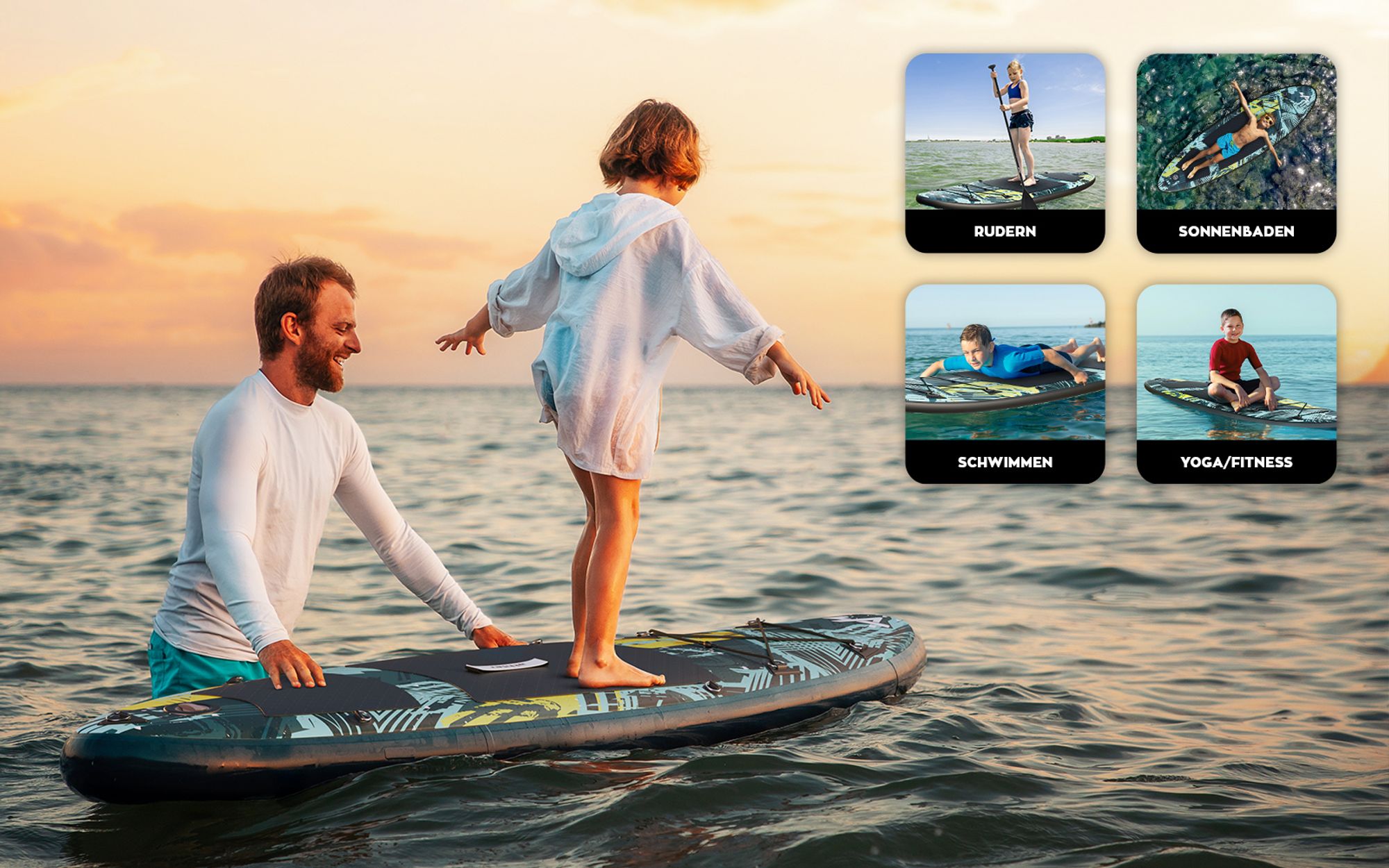 ATHLER Splash 50 Green | SUP Boards für junge Leute Stand Up Paddle Set Paddling Board | Kajaksitz Aluminium-Paddel Finnen Sicherheitsleine Luftpumpe