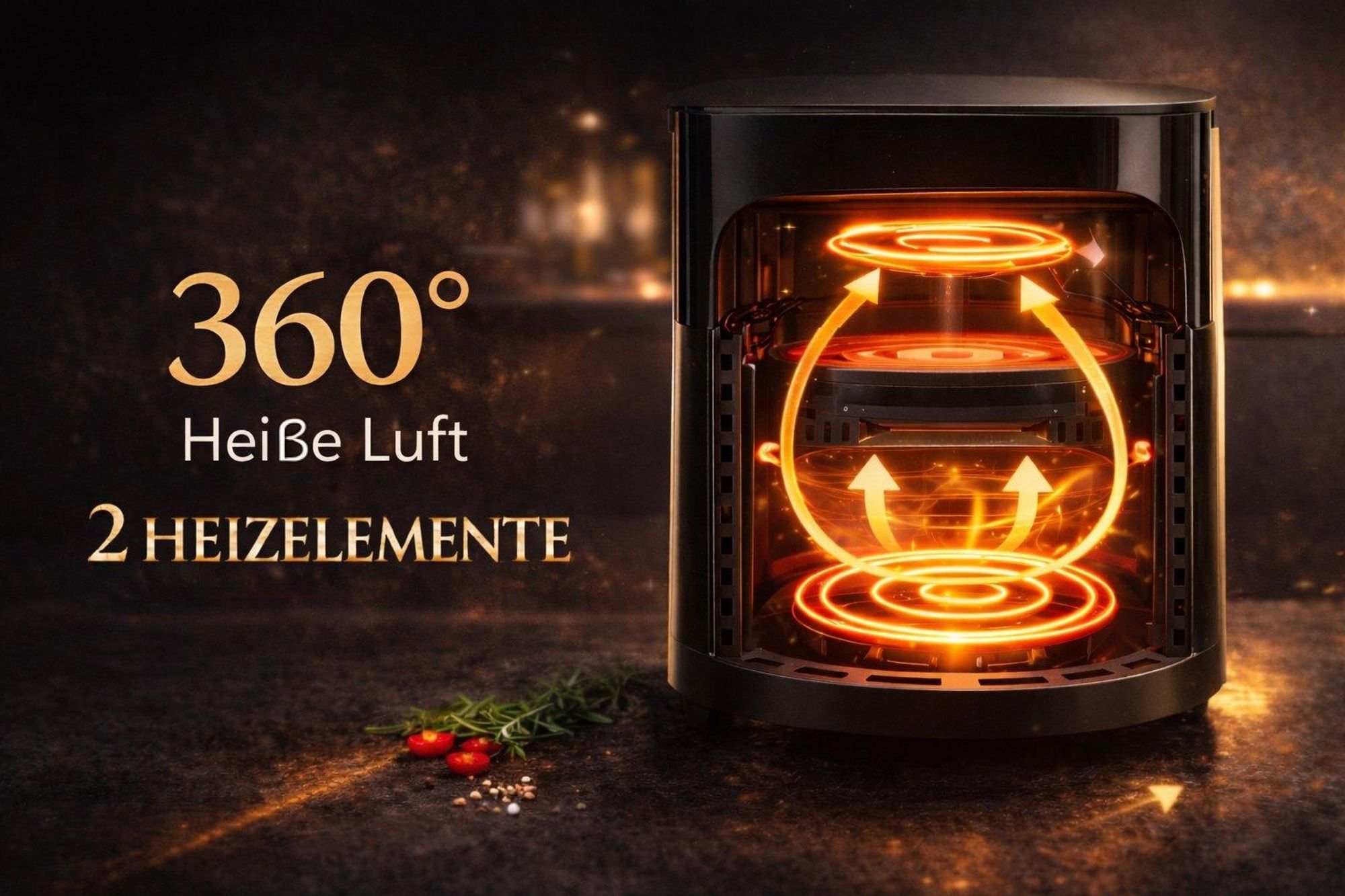 Fettfreie Fritteuse 2000W 2 Heizungen 6L Heissluftfritteuse Trocknungsfunktion Kalorik Sichtfenster Air Fryer
