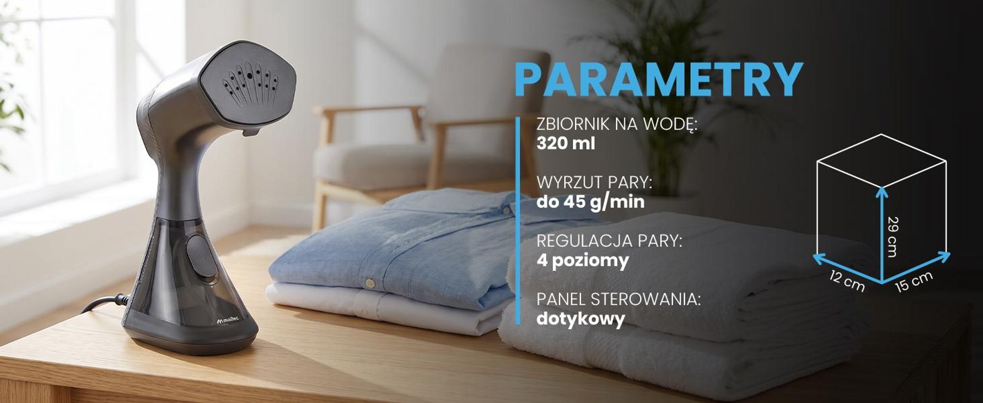 żelazko parowe z regulowaną dyszą o mocy 2000W w kolorze czarnym