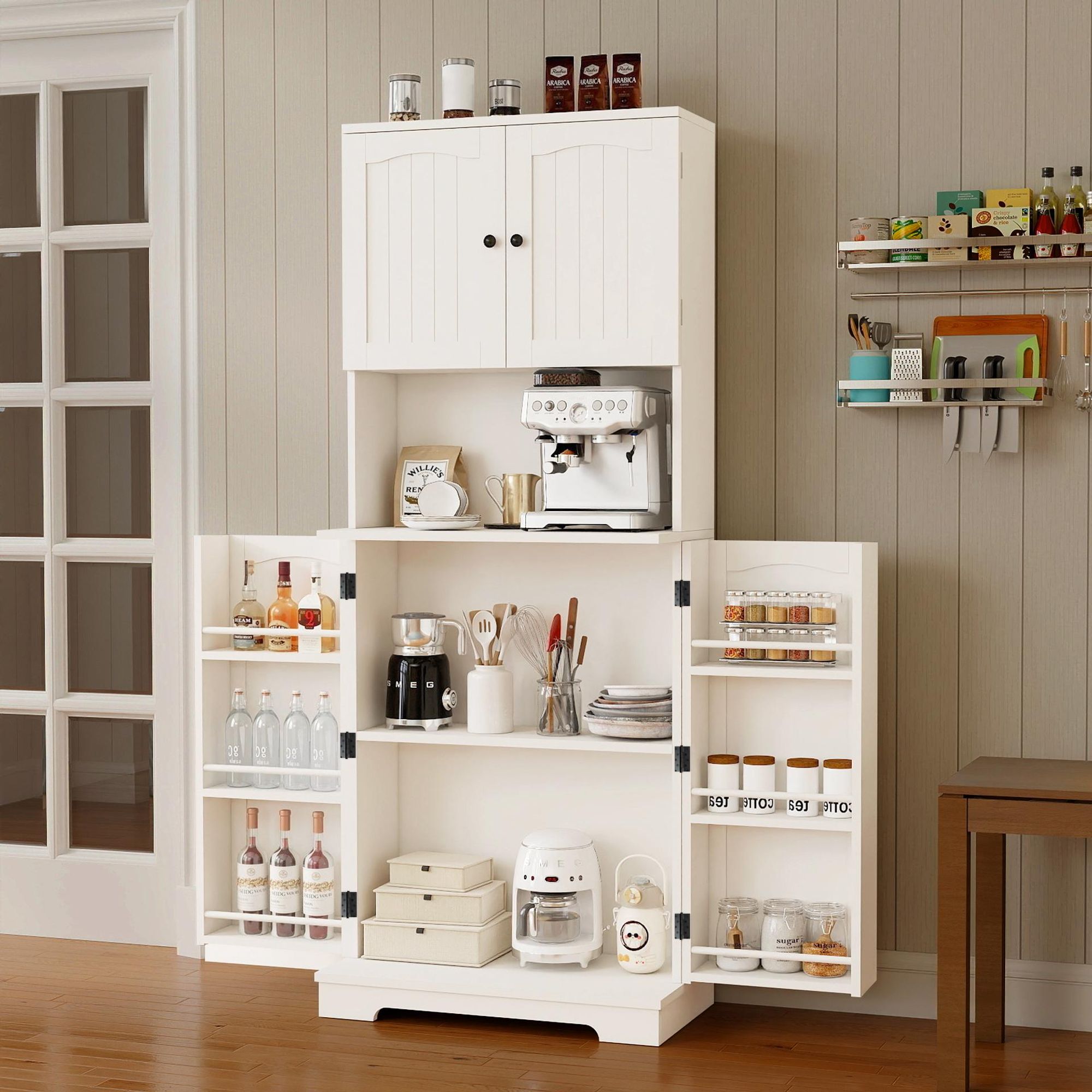 OYAJIA Sideboard Modernes Küchenschrank, mit 6 Türablagen Anrichte und Aufbewahrungsschrank mit verstellbaren Regalen 60 x 150 x 30 cm