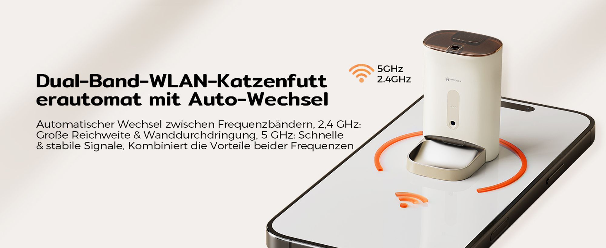 Amicura F1 Pro Futterautomat 3-Fach Frischeschutz, Anti-Blockade-System, 2.4G/5G Dual-WiFi, 4.5L Automatischer Futterspender