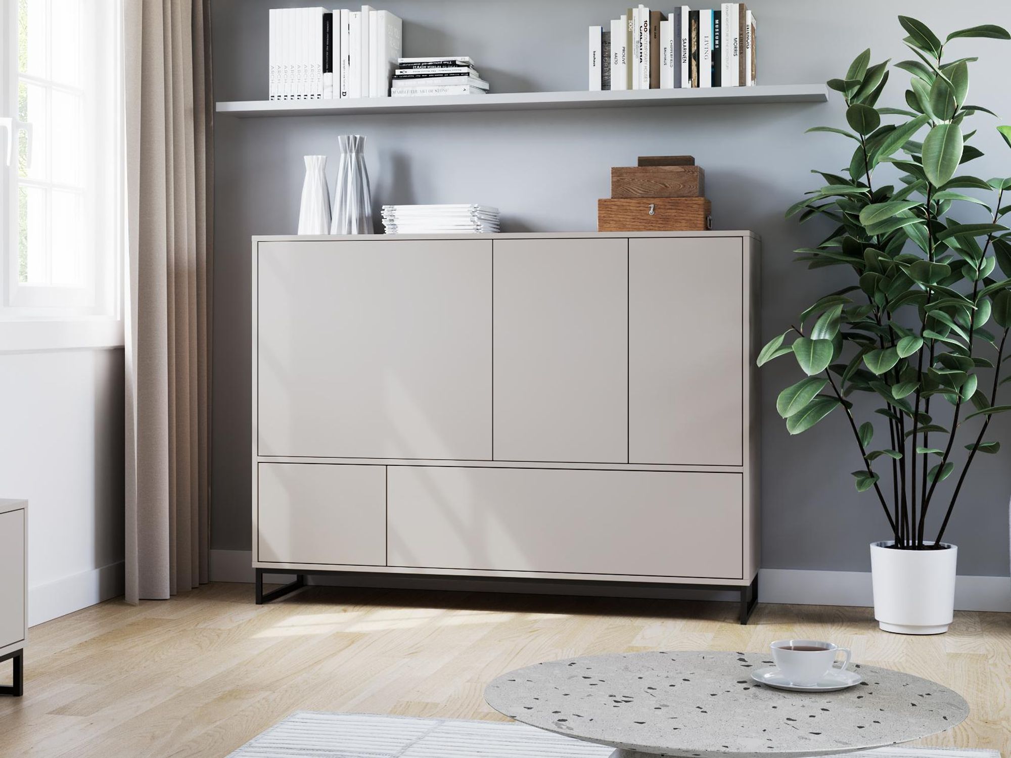 BEAUTYSOFA | Kommode GIANA – Moderne Türkommode mit 5 Schränken, stilvolle Kombikommode in Sandbeige