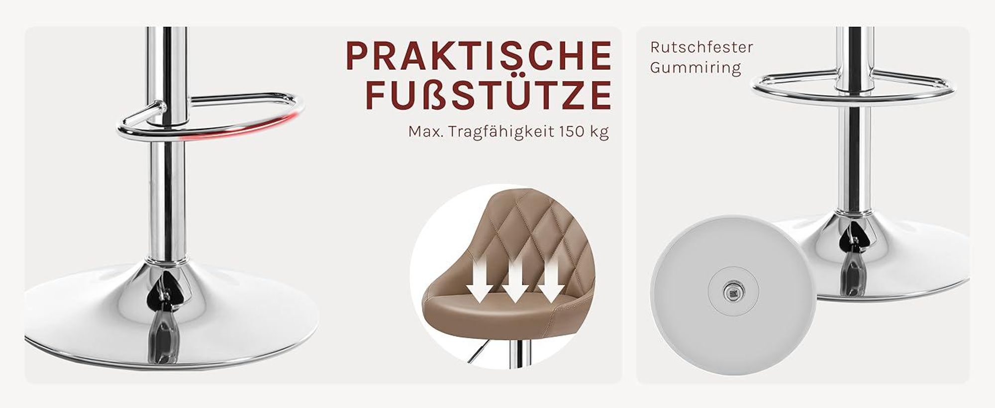 WOLTU 1er Set Barhocker Barstuhl leichte reinige Kunstleder, Gute gepolsterte Sitzfläche, Höhenverstellbar 360° Drehbar, Farbwahl, Khaki