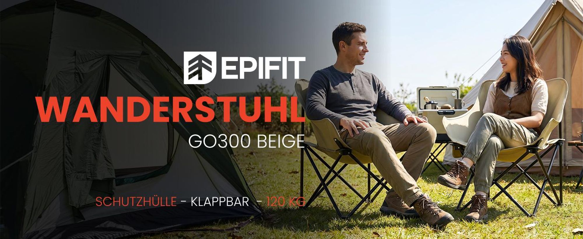 Campingstuhl Outdoor Klappstuhl mit Getränkehalter Tragetasche leicht 120kg Beige