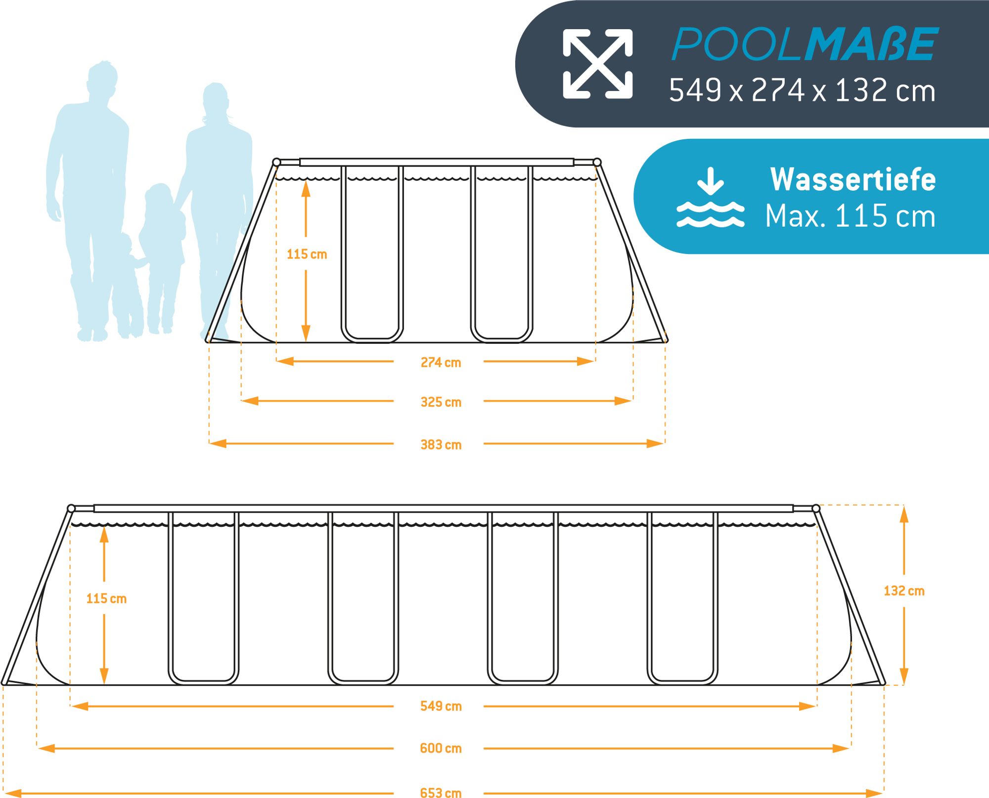 Summer Waves Elite Frame Pool Aufstellpool rechteckig Komplettset Grau 549x274x132 cm