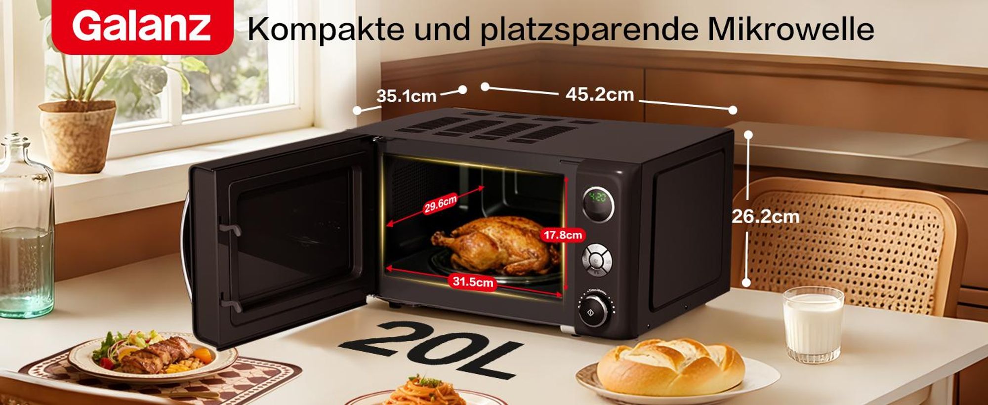Galanz Mikrowelle 20L 700W Retro 6 Leistungsstufen Auftaufunktion schwarz