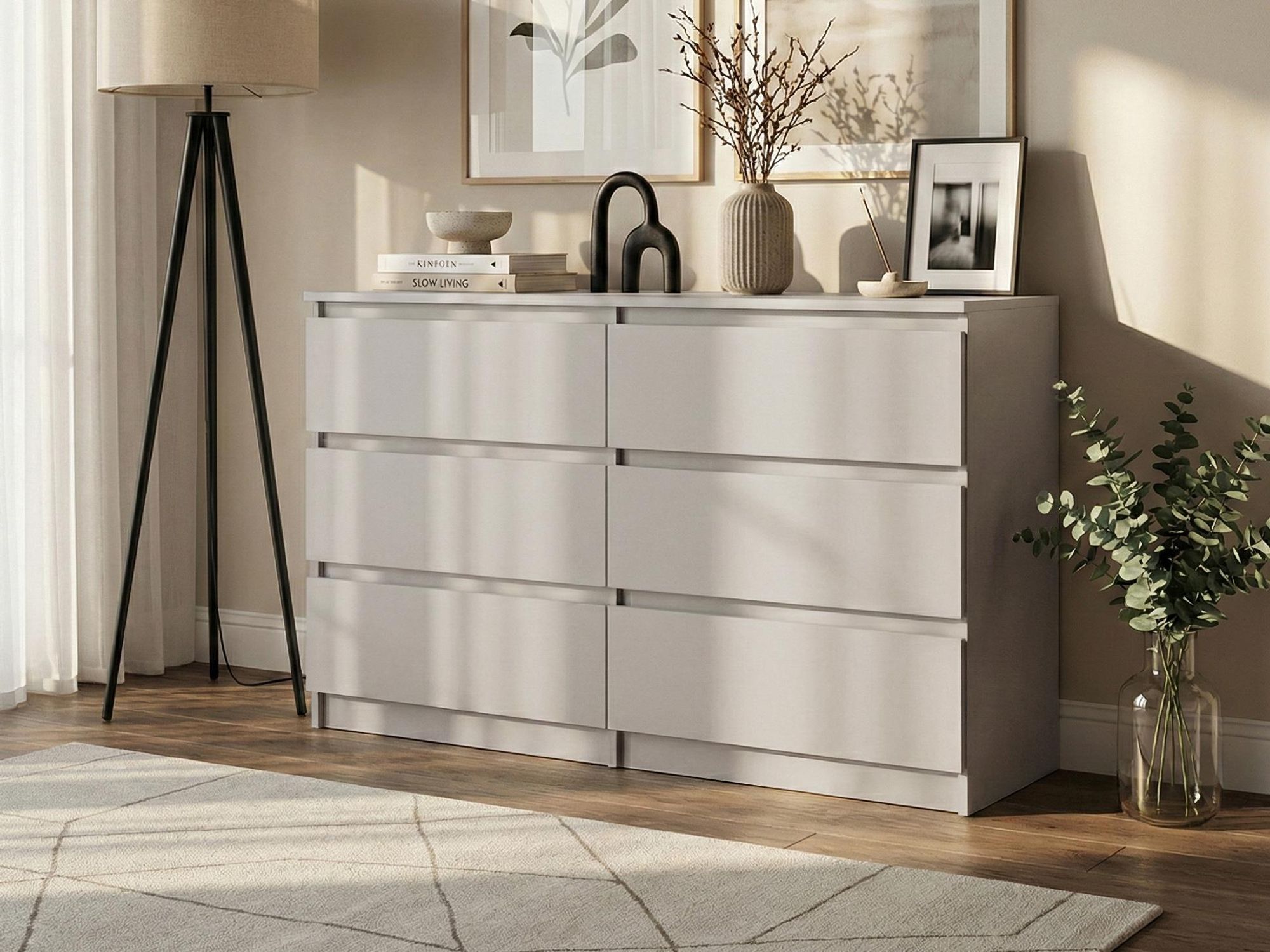BEAUTYSOFA Kommode LEMON 120 cm Kaschmir/Kaschmir – Modernes Sideboard mit 6 Schubladen grifflos, Highboard für Schlafzimmer, Wohnzimmer & Flur