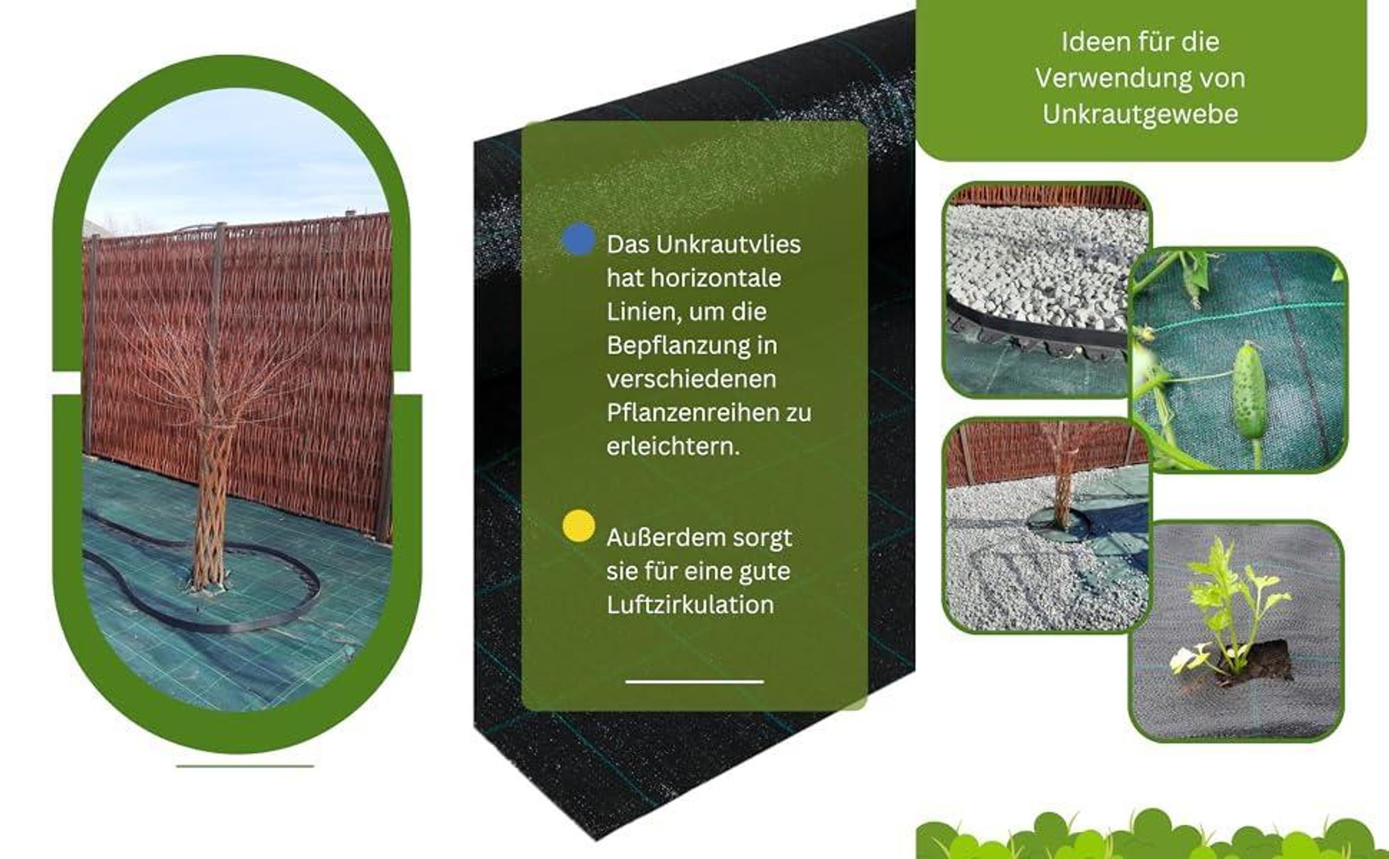 160 m² (100m x 1,6m) Gartenvlies gegen Unkraut Grün – Unkrautvlies 100g/m² - Hohe UV-Stabilisierung - Unkrautfolie Wasserdurchlässig - Unkrautschutzfo