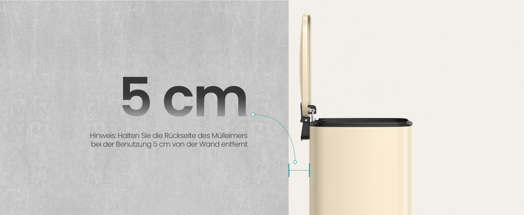 SONGMICS Mülleimer Küche, 20 Liter Abfalleimer, Tretmülleimer, Stahl, mit Inneneimer, Softclose, Offenhaltefunktion, beige